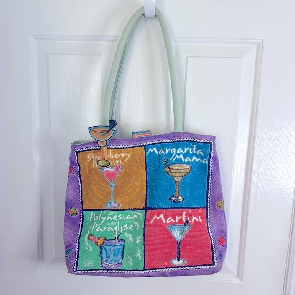 Surviving Stress Anne Ormsby Beach Tote or Purse Colorful Cocktail-Themed